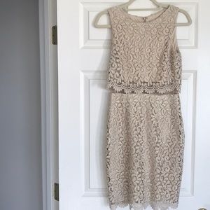 Cache Gold Metallic Lace Overlay Fitted Dress